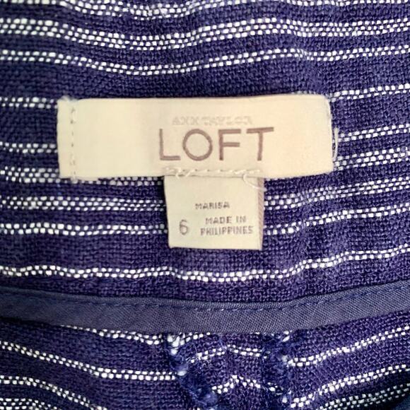 Loft Marisa Seaside Stripe Linen Shorts in Navy Size 6 - Picture 5 of 6
